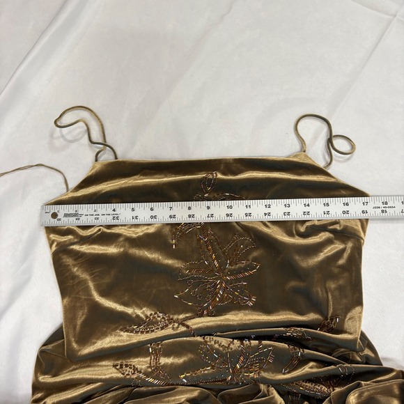 Vintage Y2K Donna Morgan Olive Green Velvet‎ Beaded Slip Dress - Picture 6 of 12